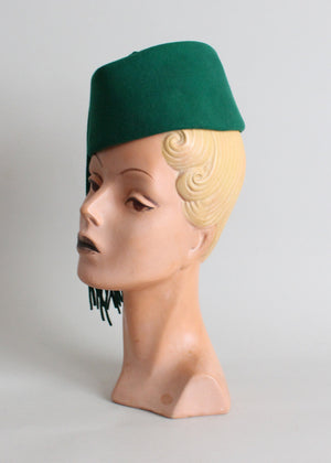 Vintage 1940s Green Felt Tassel Hat