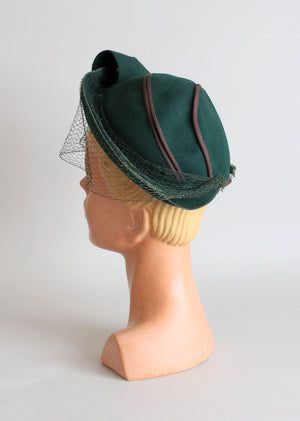 Vintage 1940s Green Rhinestone Loops Veiled Hat