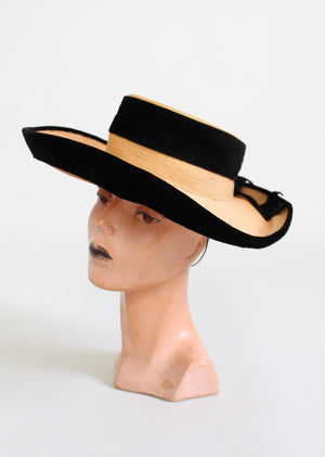 Vintage 1940s Jay Thorpe Wide Brim Straw Hat