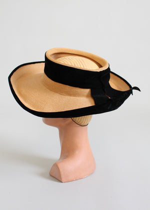 Vintage 1940s Jay Thorpe Wide Brim Straw Hat