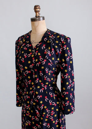 Vintage 1940s Lucky Girl Novelty Print Rayon Dress Suit
