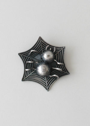 Vintage 1930s Mexican Silver Spider and Web Brooch