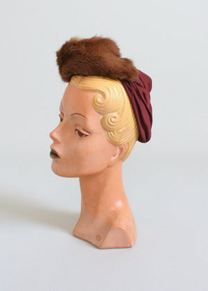 Vintage 1940s Mink and Rayon Tilt Hat