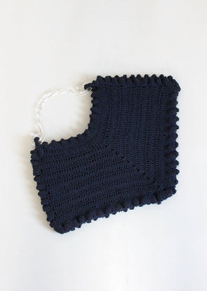 Vintage 1940s Navy Crochet Corde Bag with Lucite Handle