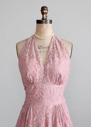 Vintage Late 1940s Lace Halter Party Dress