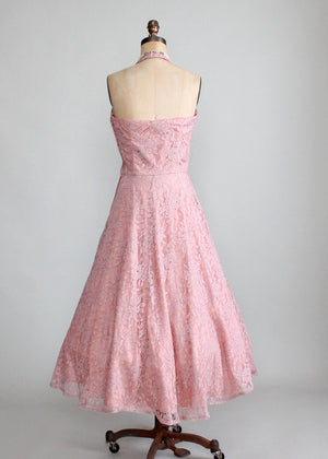 Vintage Late 1940s Lace Halter Party Dress