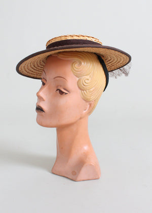 Vintage 1940s Lady Calvert Straw Boater Hat