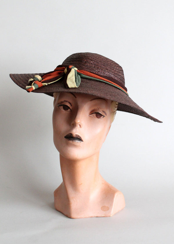 Vintage 1940s Straw Floppy Hat with Crepe Bow Raleigh Vintage