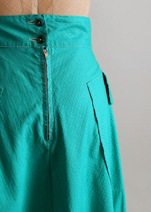 Vintage Early 1950s Teal Cotton Skirt with Pockets