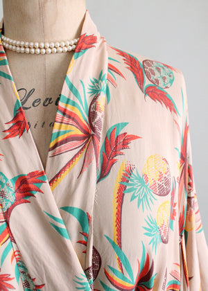 Vintage 1940s Tropical Print Rayon Kimono Robe