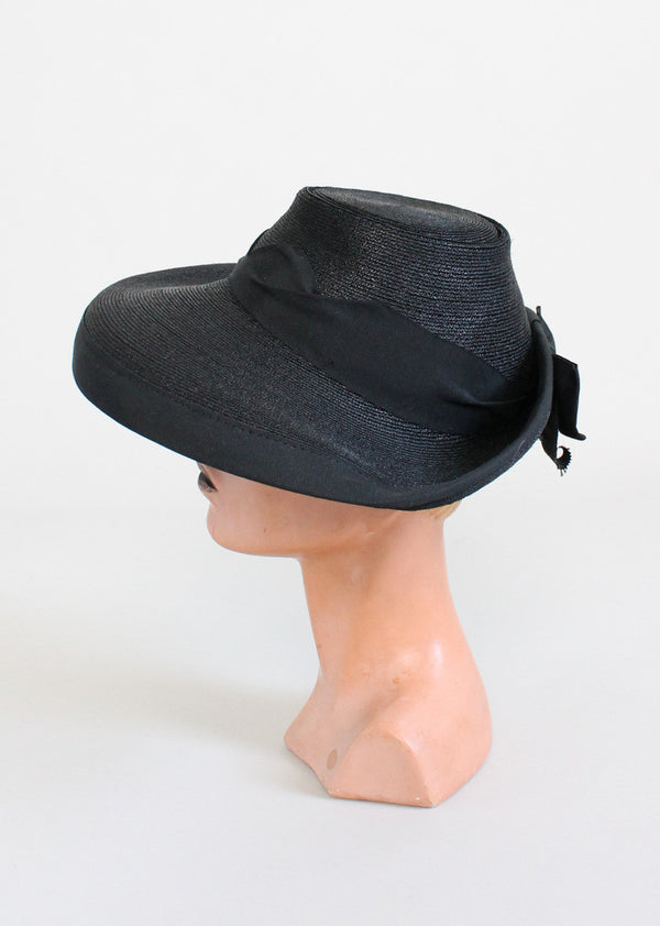1940s_Wide_Brim_Black_Straw_Ha  display picture 1