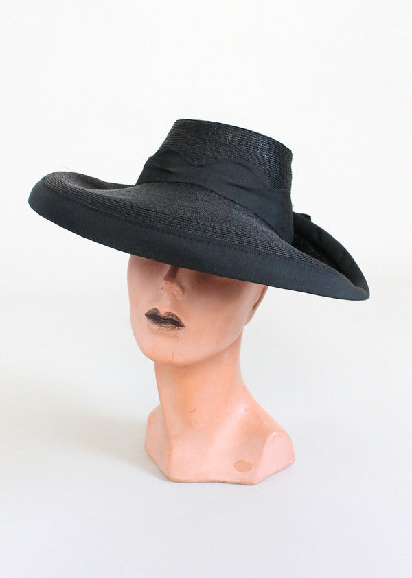 1940s_Wide_Brim_Black_Straw_Ha  display picture 1