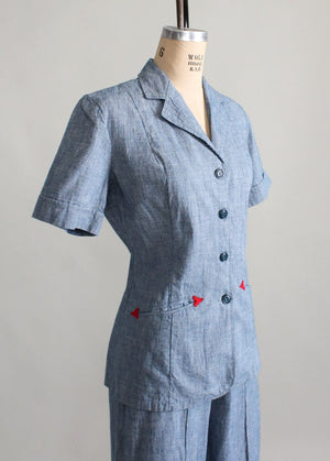 Vintage 1940s Cotton Jacket and Pants Suit