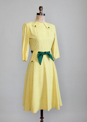 Vintage 1940s Yellow and Green Swing Dress
