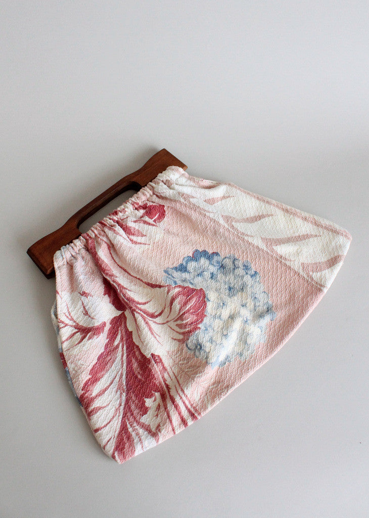 Vintage 1940s Hydrangea Barkcloth Handbag