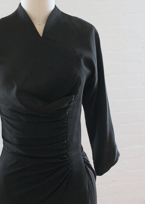 Vintage 1940s Black Gathered Side Noir Dress