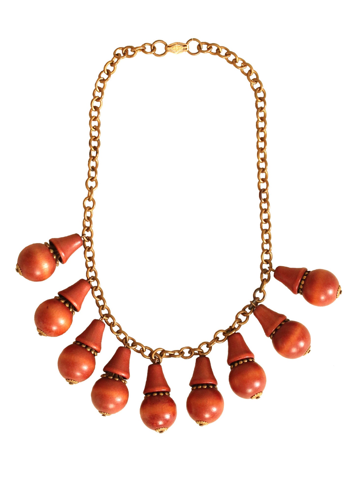 Vintage 1940s Brass and Wood Dangles Necklace