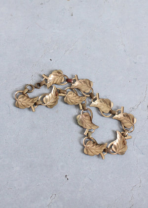 Vintage 1940s Brass Leaf Choker Necklace