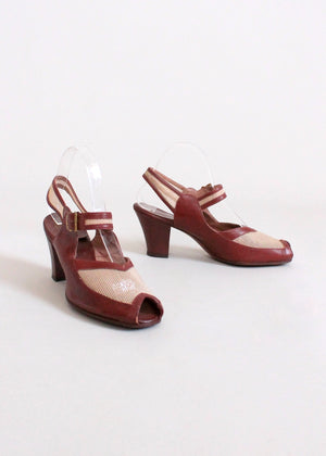 Vintage Late 1940s Two Tone Mesh Peep Toe Sandals
