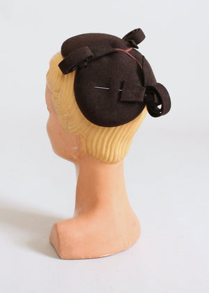 Vintage 1940s Brown Felt Circles and Curls Hat