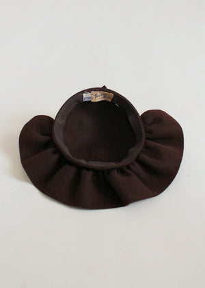 Vintage 1930s Brown Felt Ruffle Crown Hat