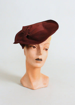 Vintage 1940s Brown Felt Pancake Tilt Hat
