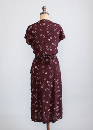 Vintage 1940s Brown Rayon Wrap Dress