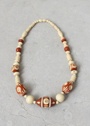 Vintage 1940s Brown and Tan Carved Celluloid Necklace