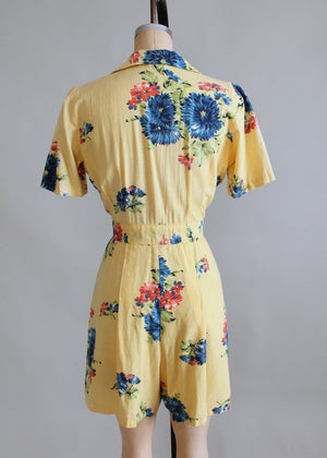 Vintage 1940s Blue Rose Playsuit with Skirt