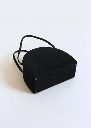 Vintage 1940s Embroidered Black Suede Box Purse