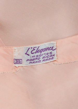 Vintage 1940s Embroidered Peach Rayon Halter Slip Dress