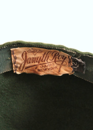 Vintage 1940s Janyth Roy Green Squared Hat