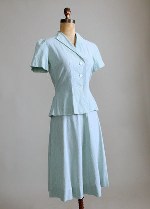 Vintage 1940s Green Seersucker Summer Suit