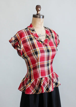 Vintage 1940s Plaid Taffeta Full Length Dance Dress