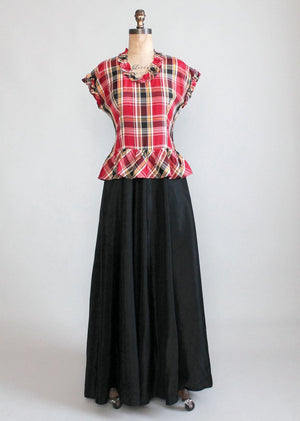 Vintage 1940s Plaid Taffeta Full Length Dance Dress