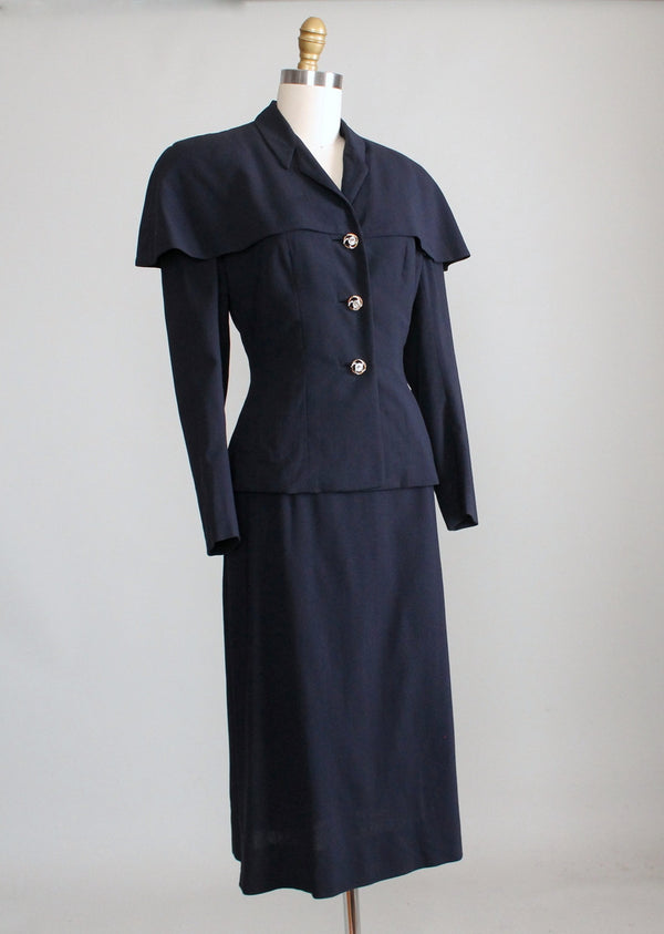 1940s Navy Wool Cape Uniform Autumn Outerwear