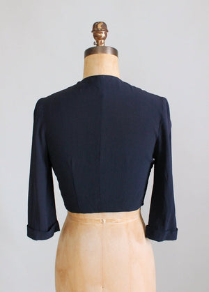 Vintage 1940s Navy Rayon Bolero Jacket