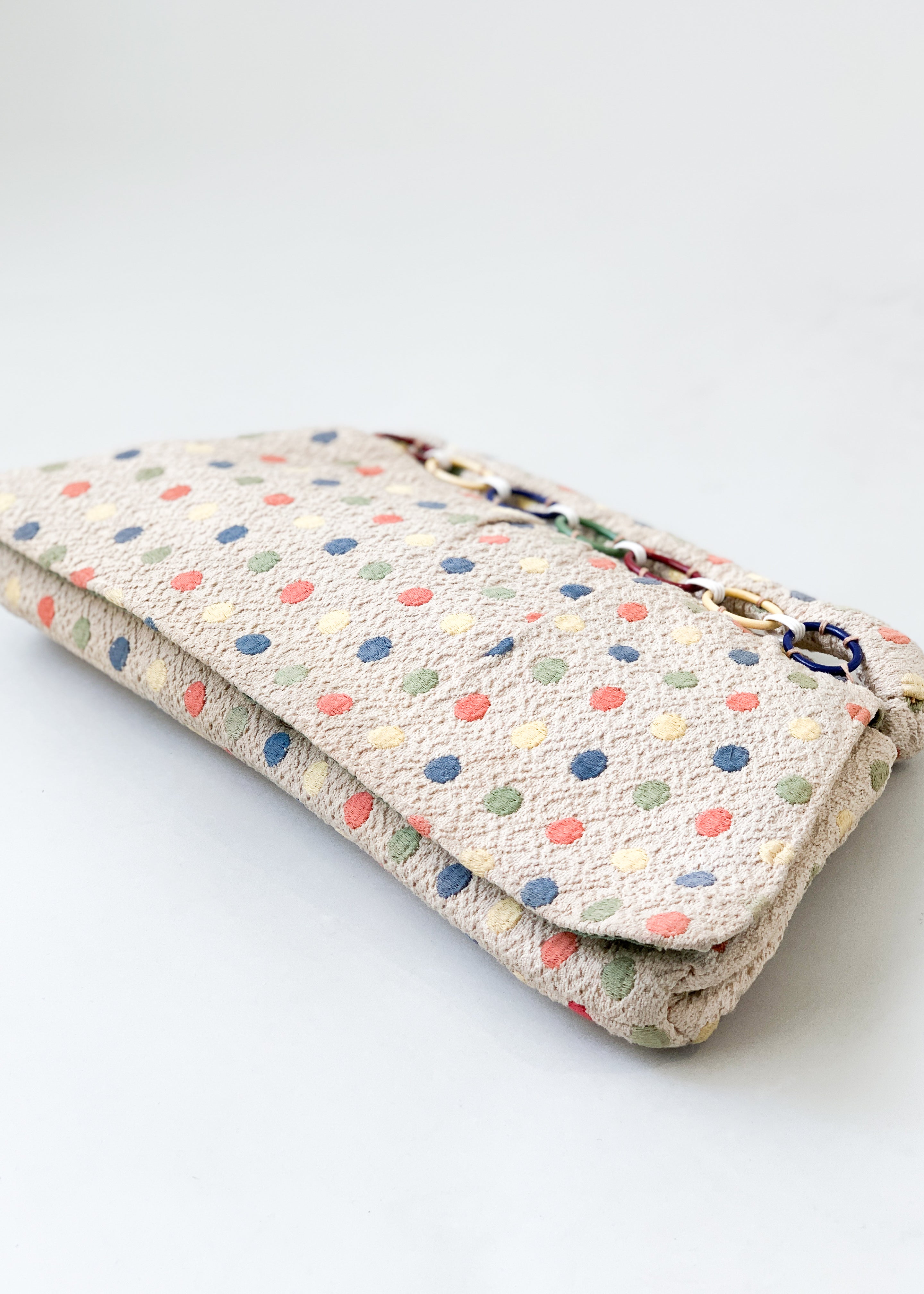 Vintage 1940s Fabric Clutch with Celluloid Rings