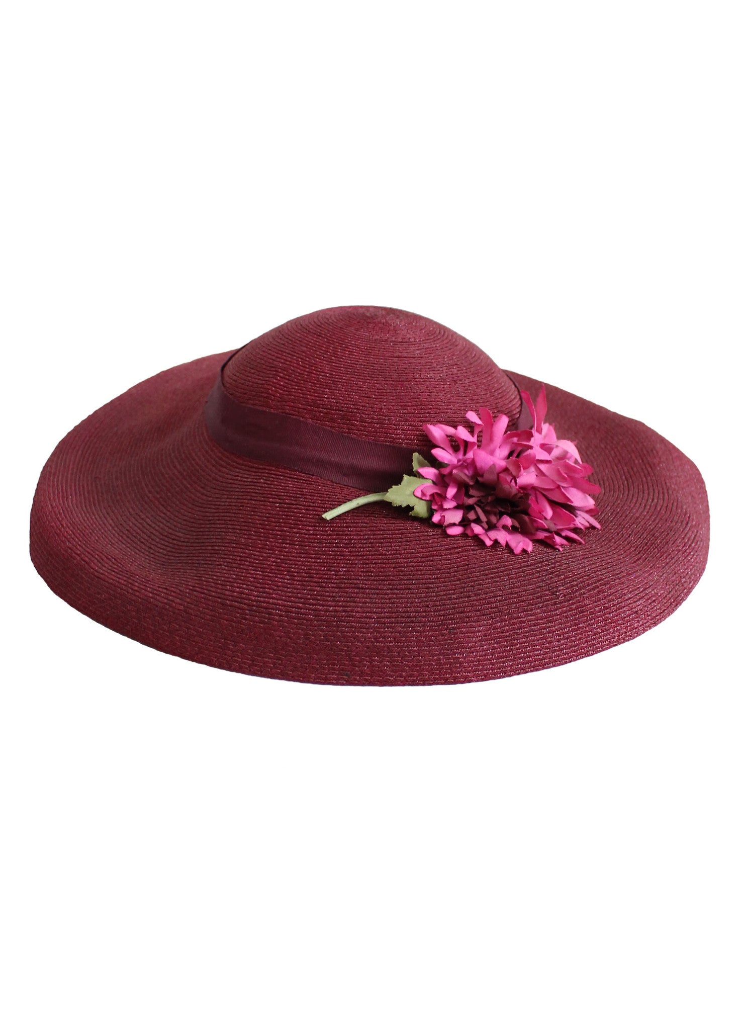 Vintage Early 1940s Bordeaux Straw Tilt Hat