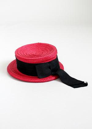 1940s red straw hat