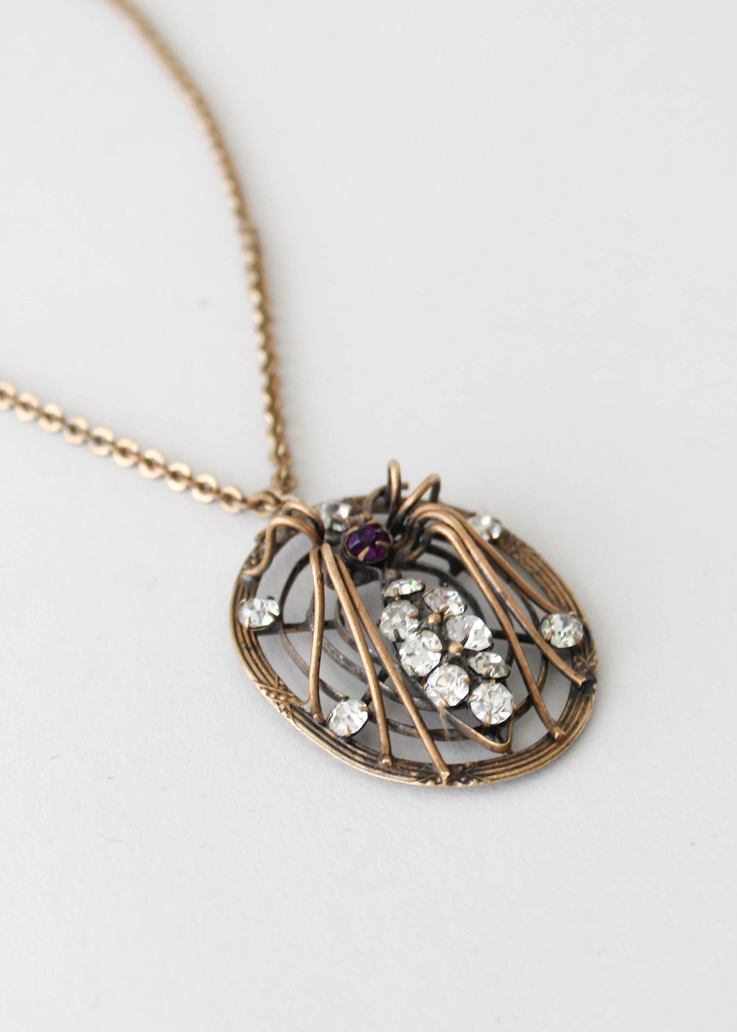 Vintage 1930s Jeweled Spider and Web Necklace