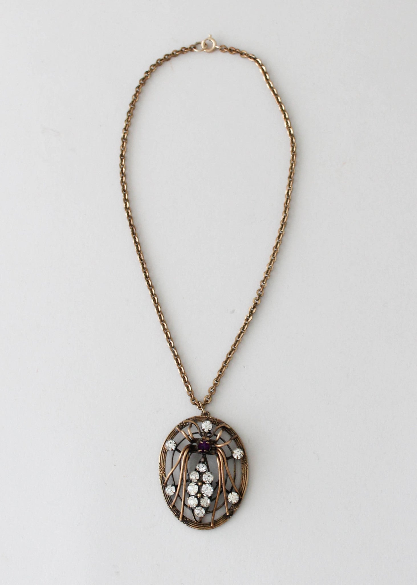 Vintage 1930s Jeweled Spider and Web Necklace