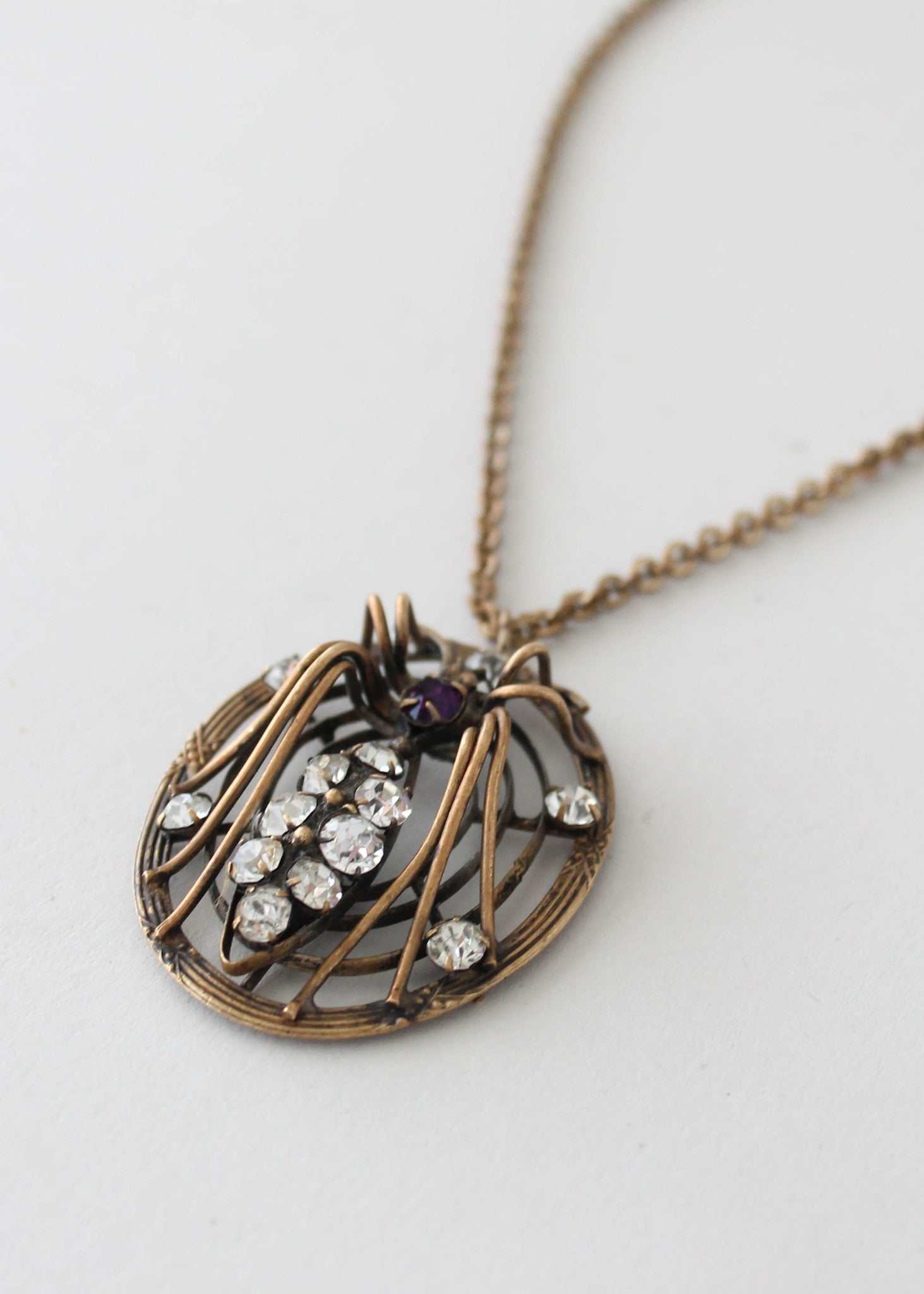 Vintage 1930s Jeweled Spider and Web Necklace
