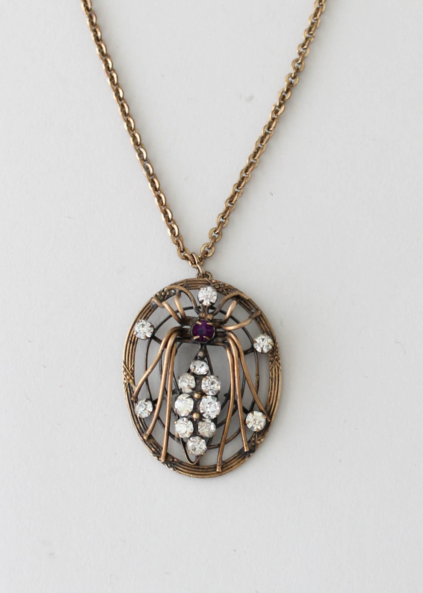 Vintage 1930s Jeweled Spider and Web Necklace