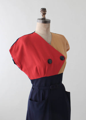 Vintage 1940s Tri Color Crepe Dress and Jacket
