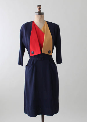 Vintage 1940s Tri Color Crepe Dress and Jacket