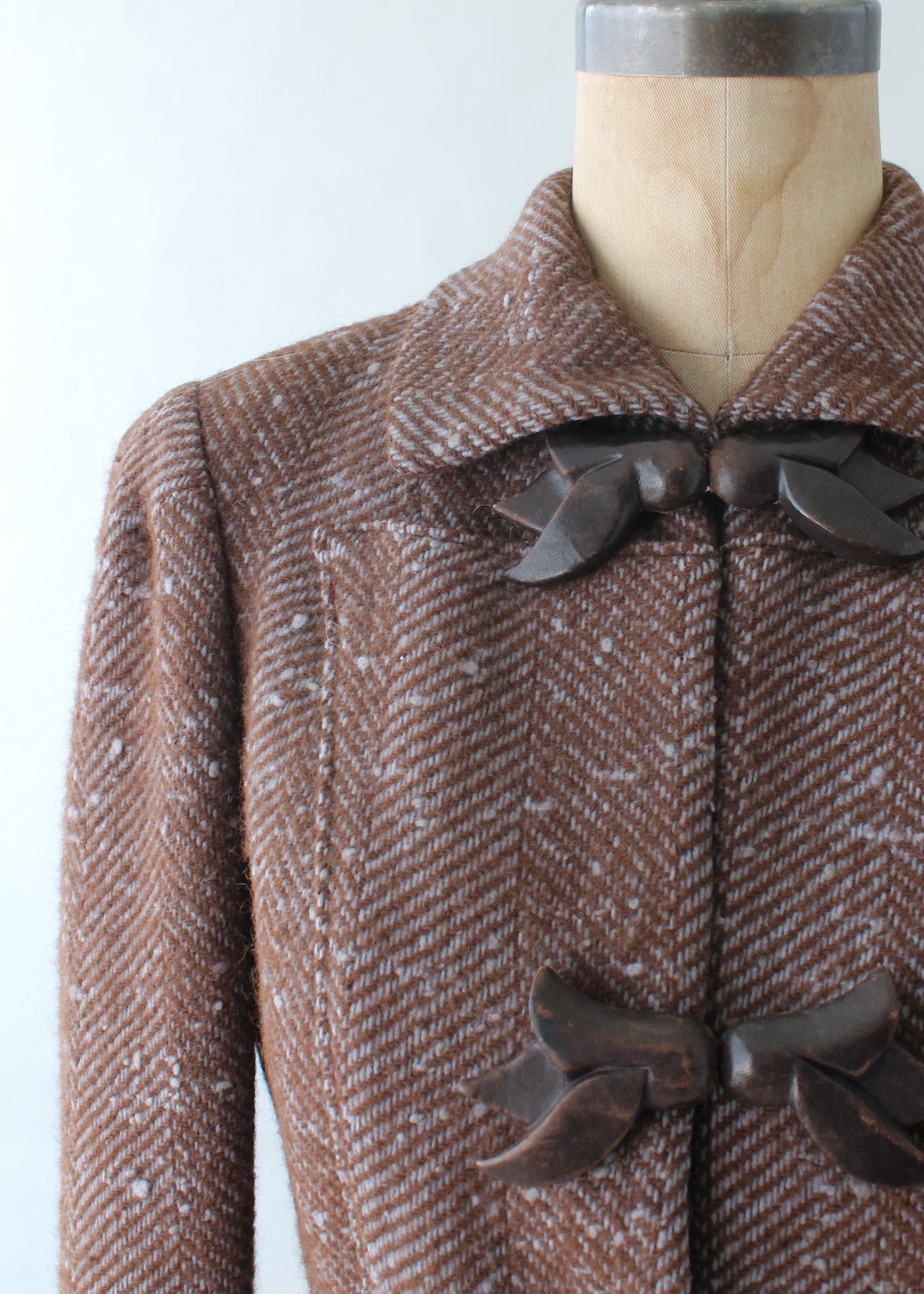 Vintage 1940s Tweed Blazer with Leather Covered Accents