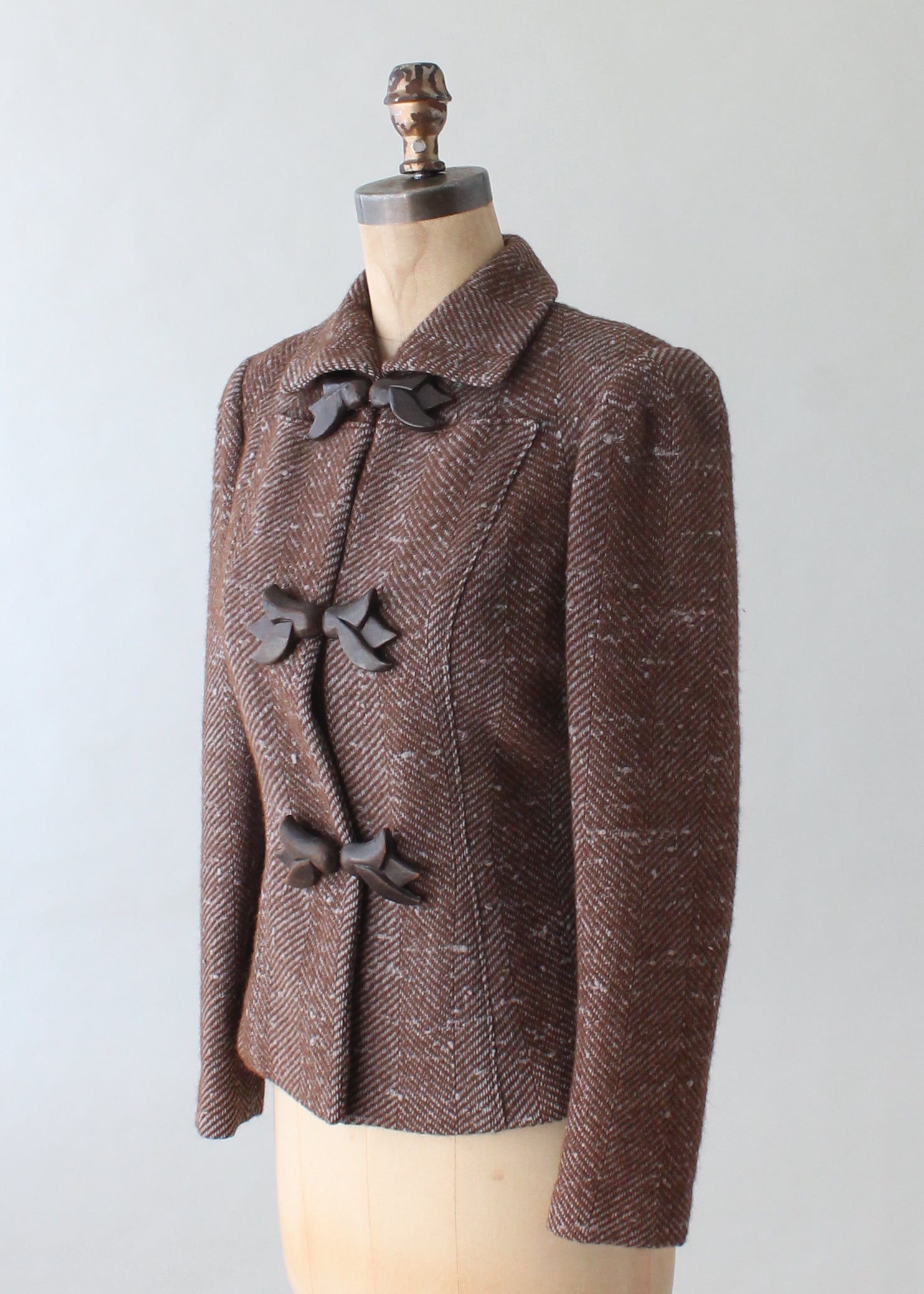Vintage 1940s Tweed Blazer with Leather Covered Accents