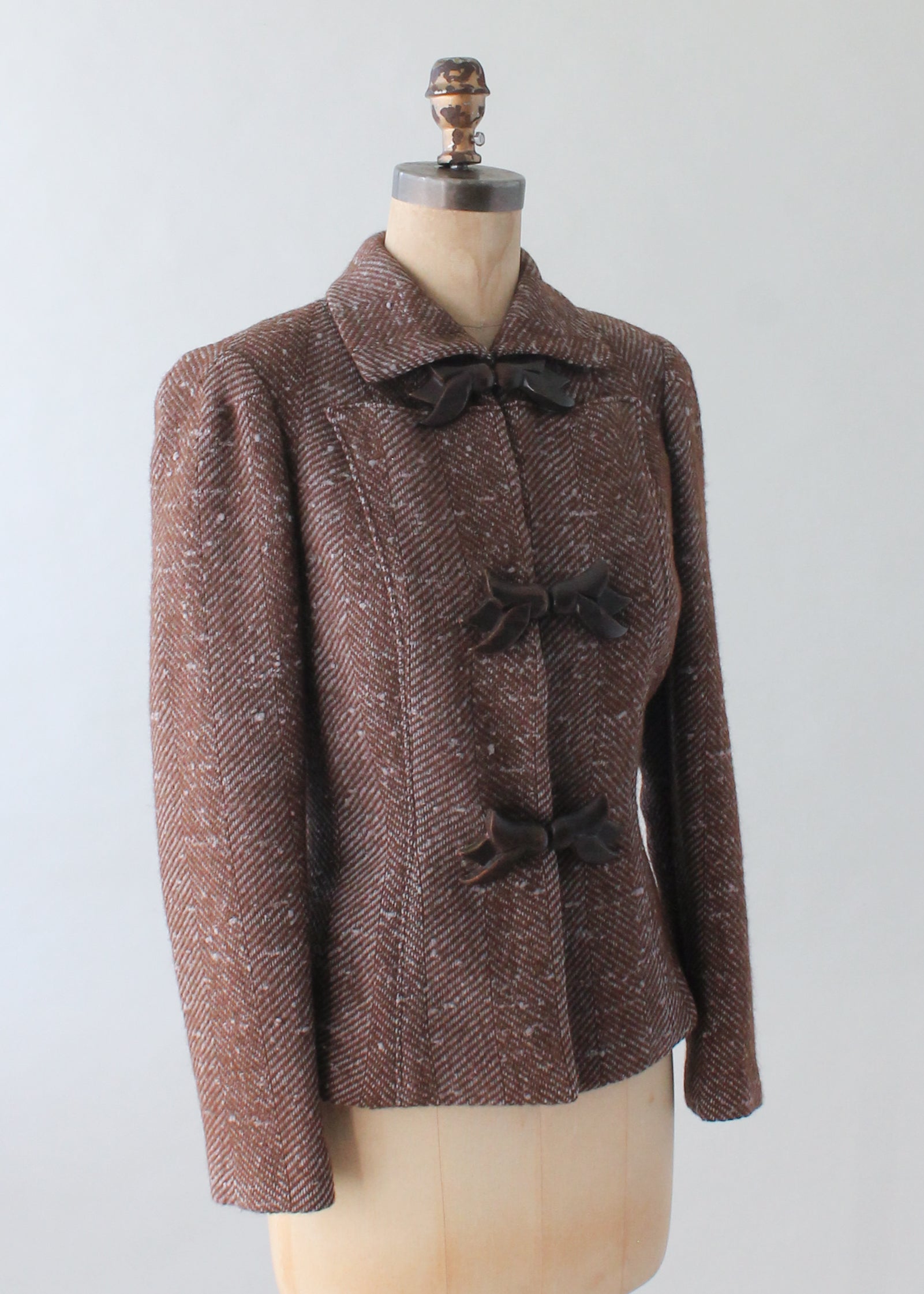 Vintage 1940s Tweed Blazer with Leather Covered Accents
