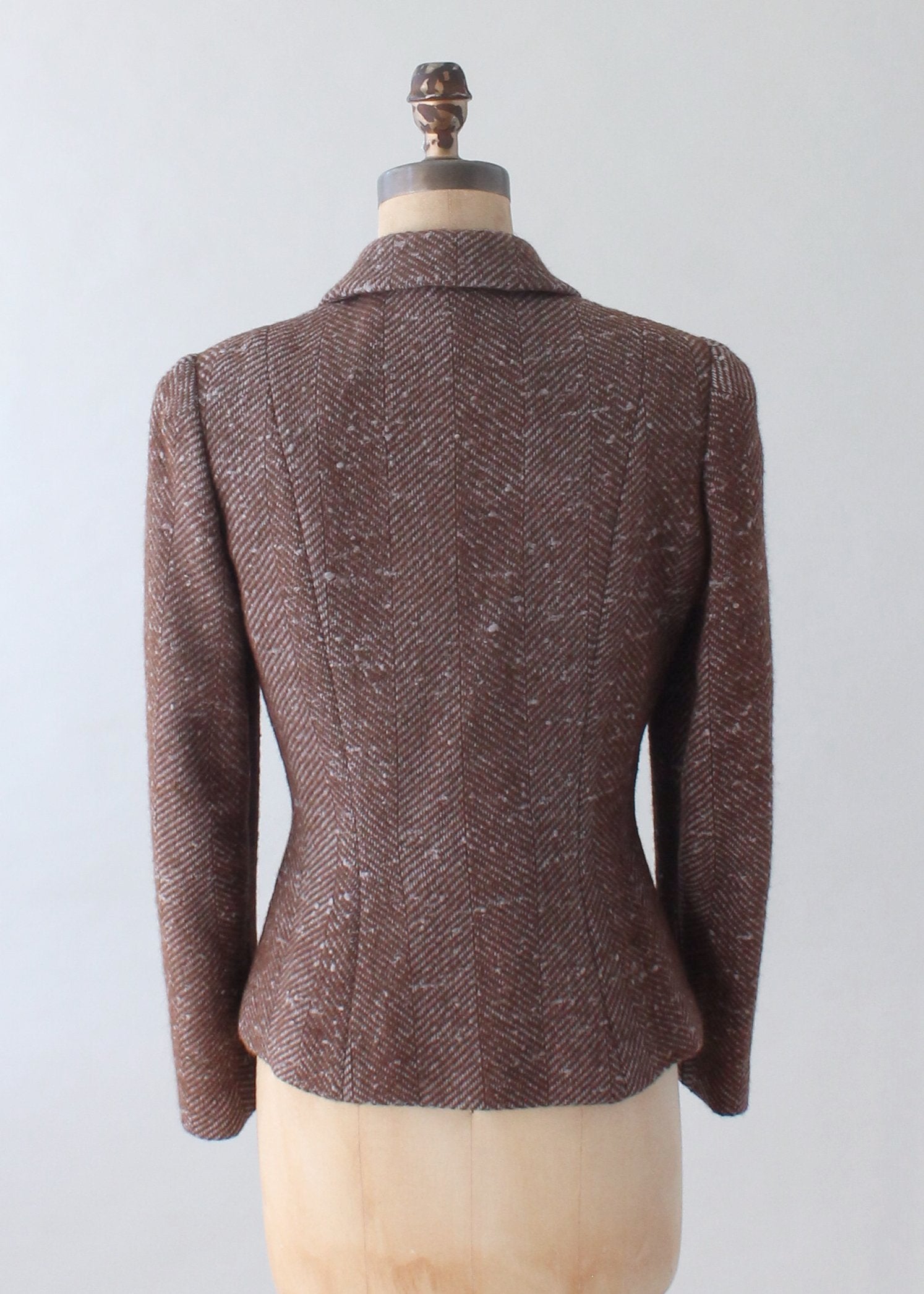 Vintage 1940s Tweed Blazer with Leather Covered Accents